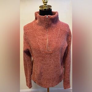 Cynthia Rowley Sweater Chenille Mock Turtleneck Chunky Texture Rose Pink Size M